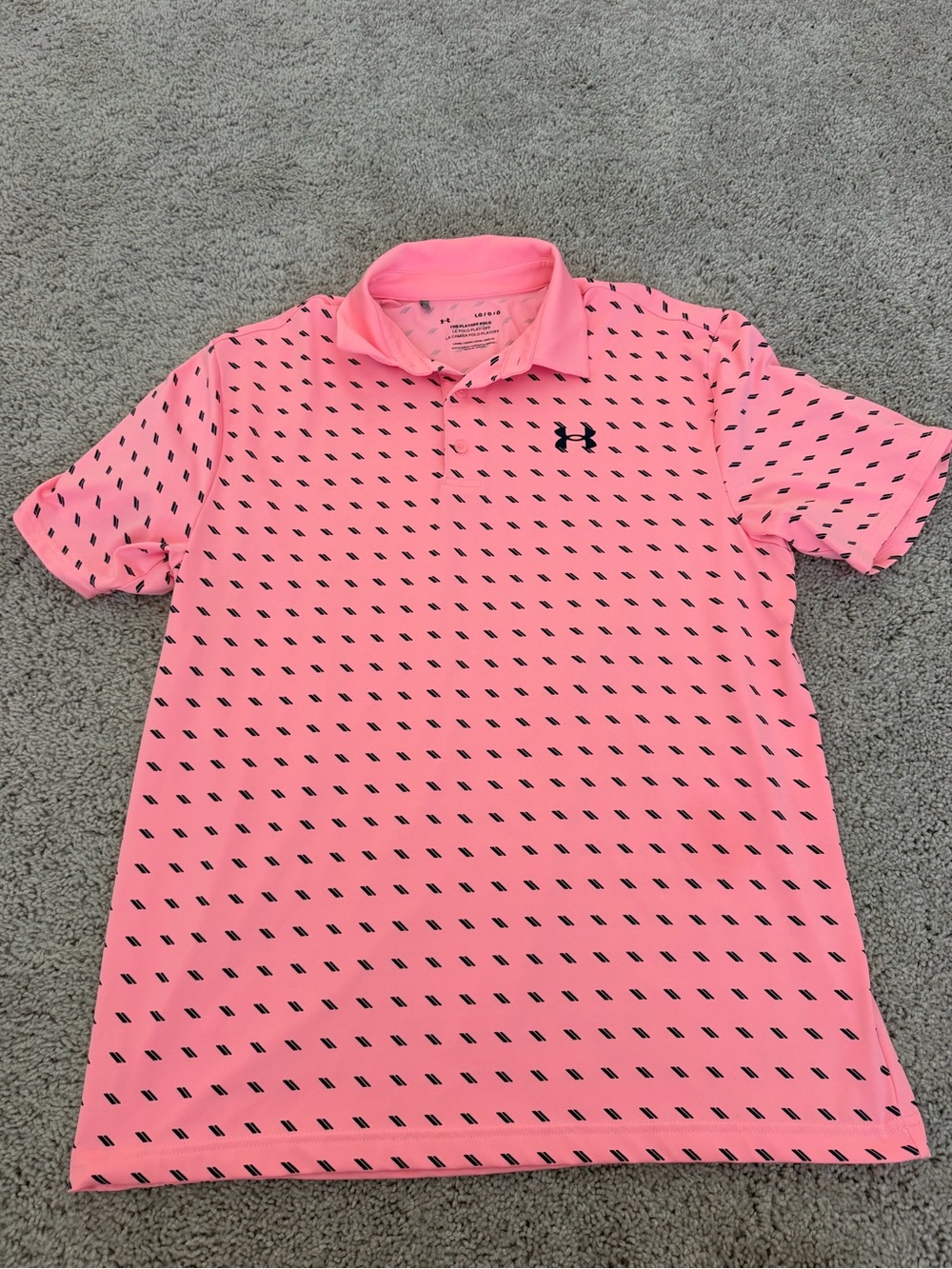 Under Armour Men's Neon Pink Polo with Black Micro Motif